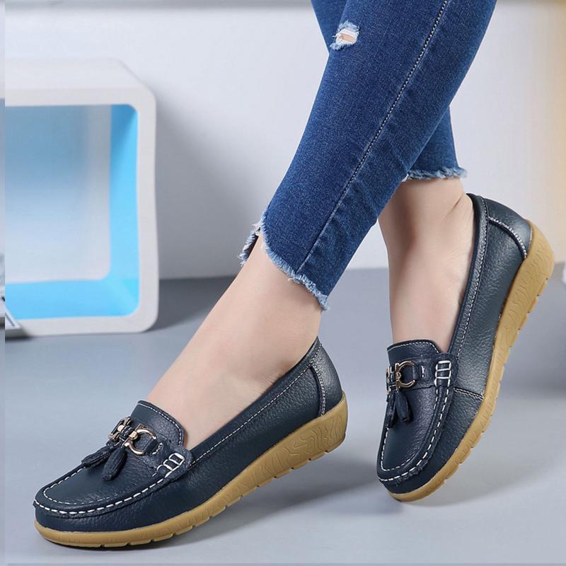 Frauen Wohnungen Tanz Schuhe Leder Atmungsaktive Mokassins Frauen Boot Schuhe Ballerina Damen Casual Schuhe Turnschuhe Frauen Krankenschwester Schuh 38 dunkelblaue