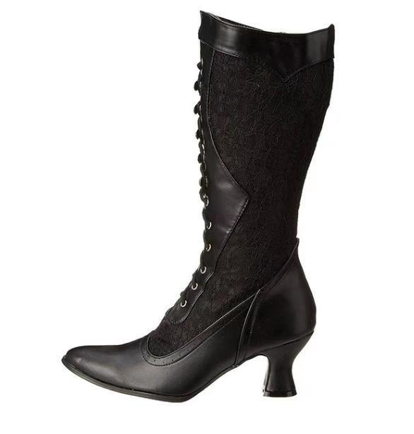 Modische viktorianische Stiefeletten für Damen, Lederschuhe mit Spitzenabsatz für Damen, modische Schnürstiefeletten mit gespleißten High Heels für Damen, Stiefeletten 46 42