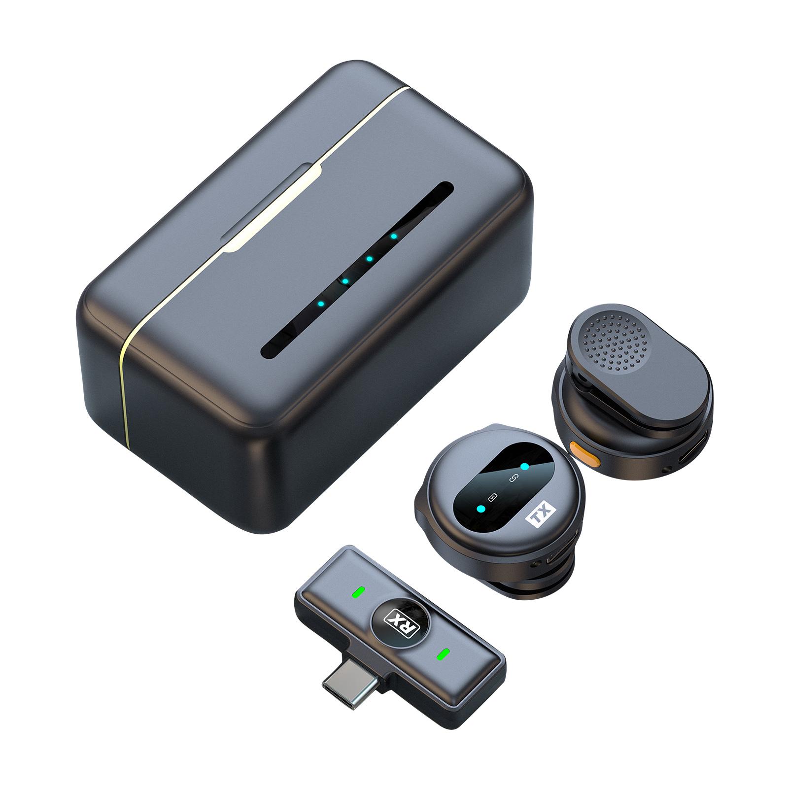 One-Trigger-Two 2,4G Drahtloses Mikrofon Magnetisches Clip-On-Mikrofon für Smartphone 50M Übertragungsreichweite Type-C