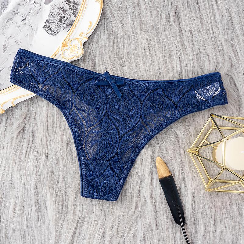 Sexy Spitzenhöschen Niedrige Taille G-Strings Weibliche Aushöhlen Tangas Atmungsaktive Tangas Unterwäsche Frauen Sexy Unterhosen XL blau