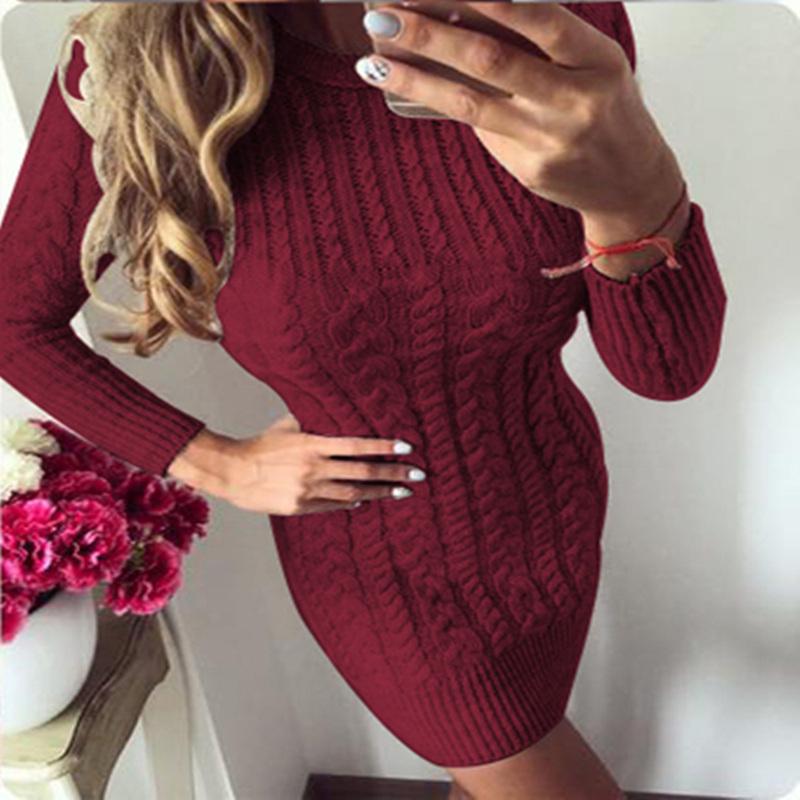 SCIONE Pullover Winter Warm Pullover Frauen Herbst Schlank Strickkleid Langarm Strickkleid Pullover M bordeaux
