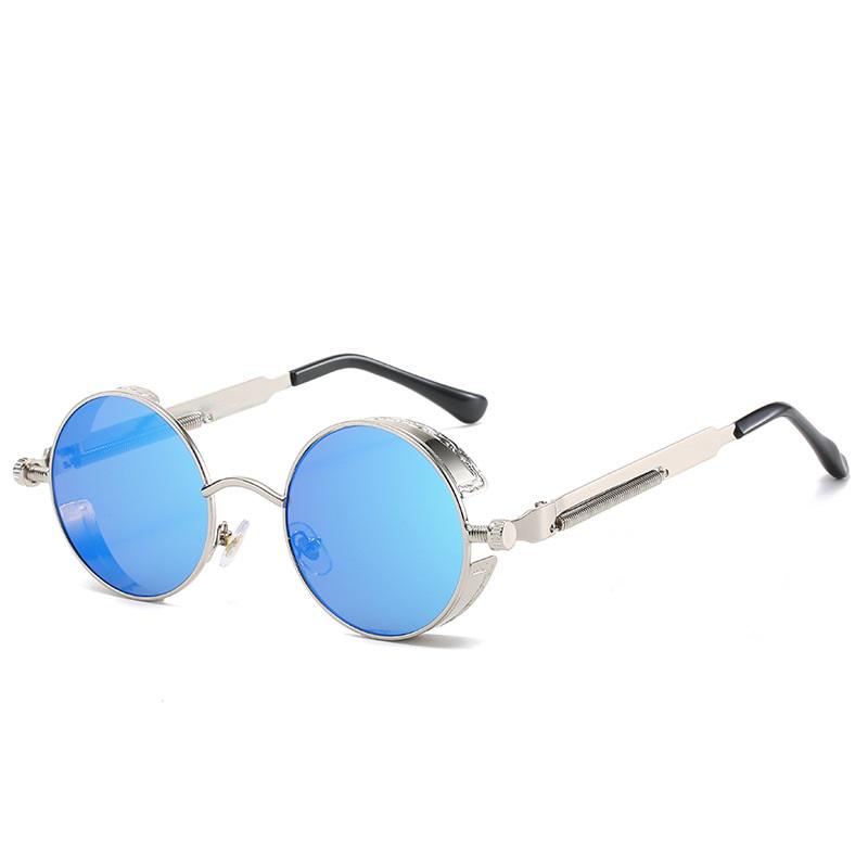 Punk Steam Sonnenbrille für Männer Vintage Brille Unisex klassische runde Rahmen Brille silber/blau