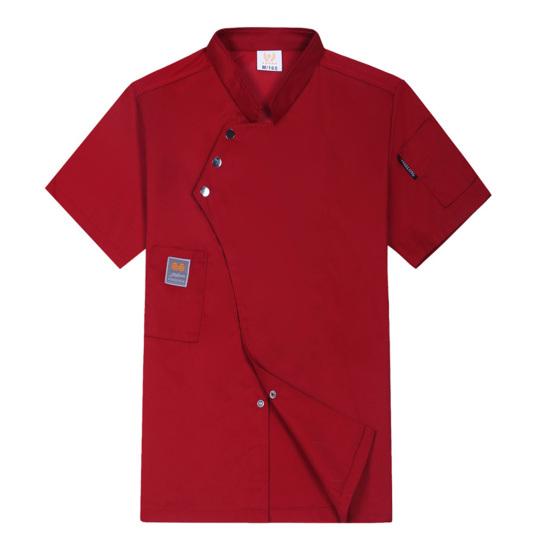 Catering-Uniform, schicke Kurzarm-Küchenkleidung, Kellnerhemd, Unisex, atmungsaktiv, Kellnerhemd, Chef-Uniform, Küchenkleidung 2XL wein rot