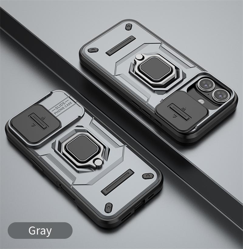 Luxus-Business-Ringständer-Kameraobjektiv Militär-Rüstungshülle für iPhone 13 14 15 16 Pro Max Plus 16Pro 15Pro 13 Stoßstangenabdeckung For iPhone 13 Pro gray