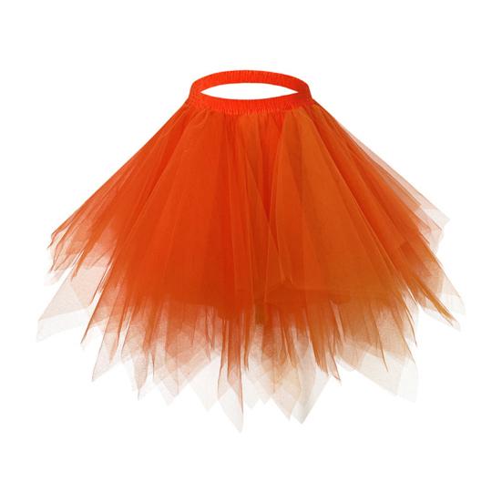 Damen Tüllrock 1950er Jahre Vintage Erwachsene Ballett Krinoline Tutu Rock Flauschiger Prinzessin Petticoat Unterrock Tanzkleid für Cosplay Party Karneval orange