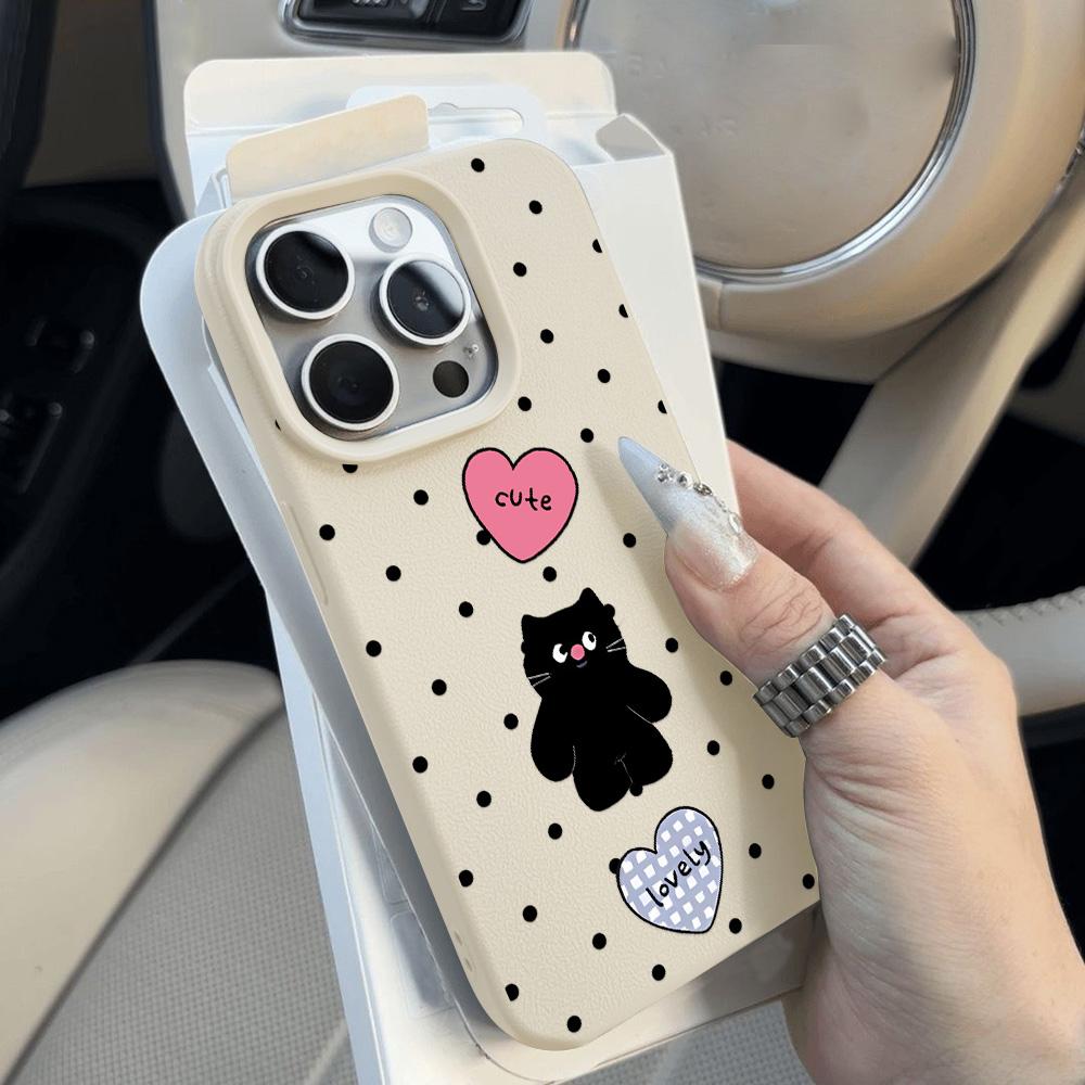 Süße Katzen-Telefonhülle für iPhone 16 Pro Max Hülle für iPhone 11 12 13 14 15 Pro Max 16 Plus Stoßfeste Silikon-Weichlederhülle For iPhone 14 Plus gray