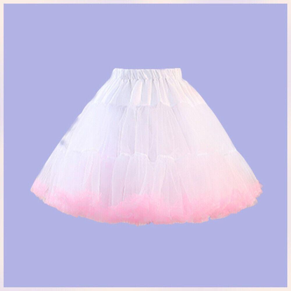 Damen Rockabilly Lolita Vintage Petticoat Krinoline Weiches Garn Rock Knochenloser Unterrock rosa