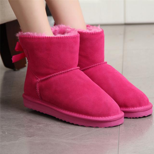 Neue Mode In Der Lage Frauen Warme Schnee Stiefel Winter Stiefel Echtes Rindsleder Leder Frauen Stiefel Stiefeletten Pelz Schuhe Größe 34 -43 40 rose rot