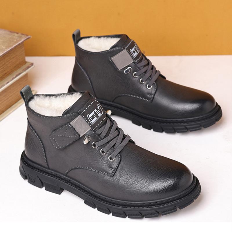 Winter Warme Pelzgefütterte Leder-Wanderstiefel für Herren Outdoor Anti-Rutsch-Fleece-gefütterte Turnschuhe Herren High Top Business Schuhe Arbeitsstiefeletten für Herren 44