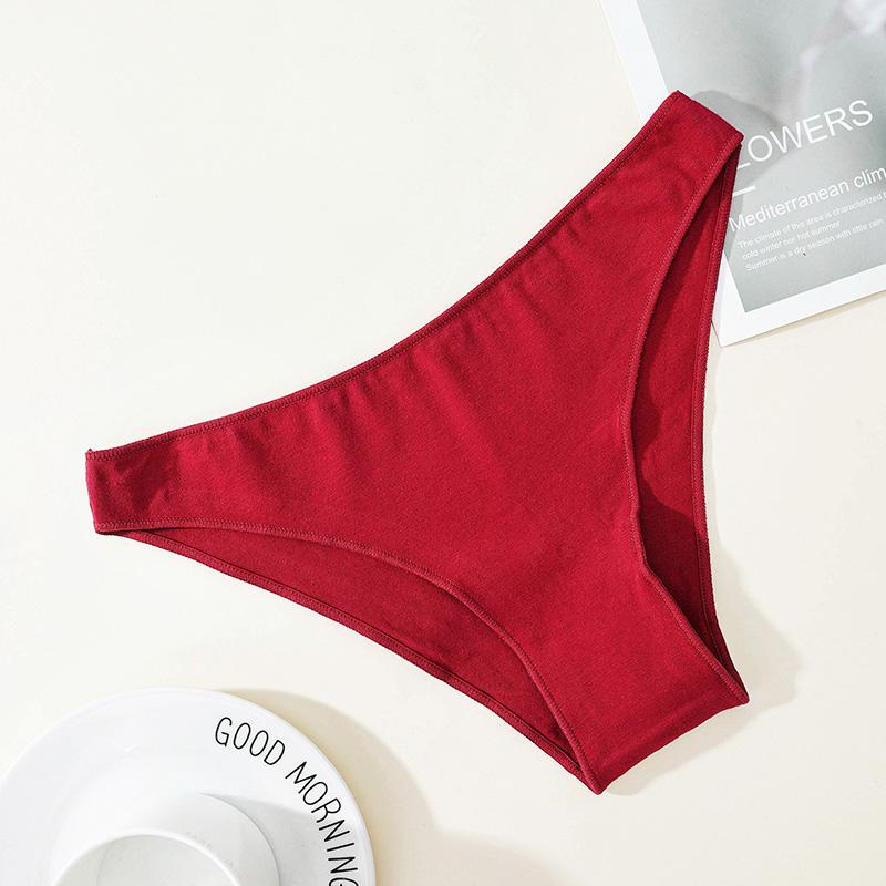 Damen-Bikini-Unterwäsche aus reiner Baumwolle, niedrige Taille, nahtloser Slip, bequeme, atmungsaktive Unterwäsche M wein rot