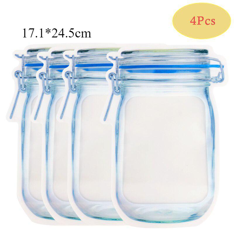 Wiederverwendbare Zip-Lock-Beutel in Form von Gläsern zur Aufbewahrung von Lebensmitteln 4pcs blau