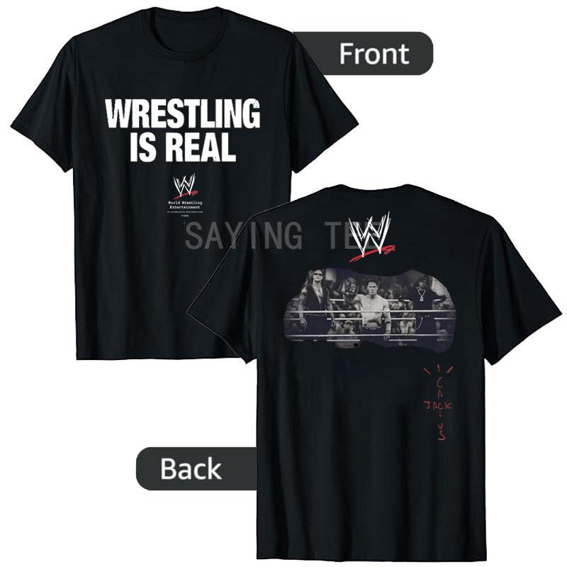 Travis Scott Wrestling Ist Echt T-Shirt Herrenmode Boxliebhaber Grafik Outfit Kurzarm Y2k Spruch T-Shirt Boxer Neuheit Geschenk L