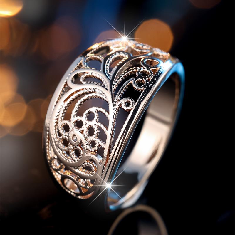 Vintage Gold Farbe Hohl Blume Finger Ring für Frauen Ethnische Braut Ring Hochzeit Schmuck 10 gold