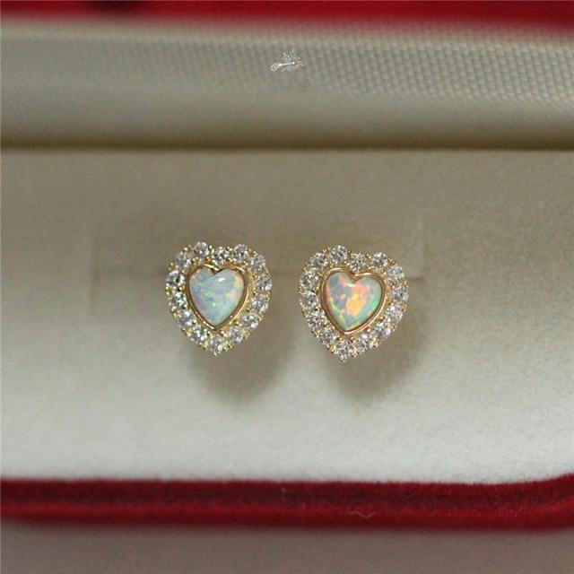 925 Sterling Silber Koreanischer Mikro-Intarsien-Kristall-Opal-Herz-Überzug 14 Karat Gold-Ohrstecker Damen Einfacher Charm-Party-Schmuck gold