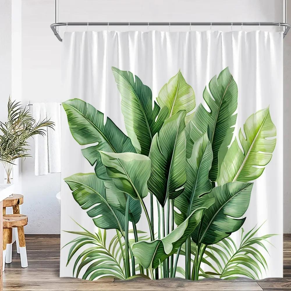 Nordisch Modern Duschvorhang Tropische Blätter Monstera Duschvorhang Waldgrüne Blätter Pflanzen Badezimmerdekoration W90H165(CM)-1 Pcs