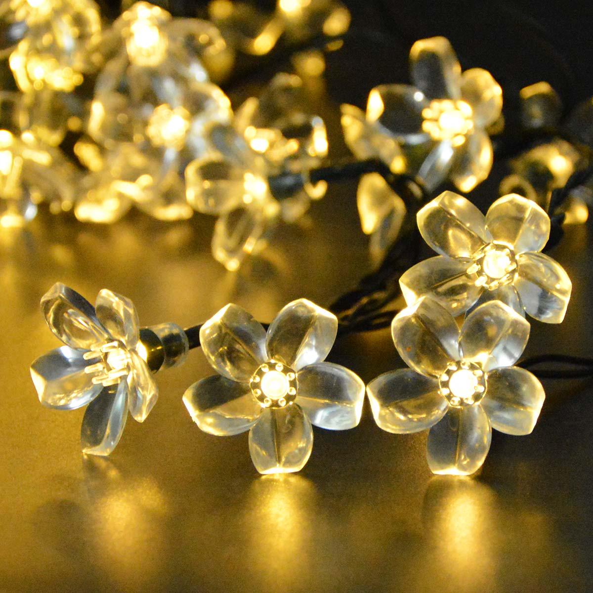Solar-Lichterkette, 7 m, 50 LEDs, Pfirsichblume, wasserdicht, Außendekoration, Beleuchtung, Fariy, Weihnachtsbeleuchtung, Hochzeit, Party, Garten, Außendekoration, Licht 7M warm weiße