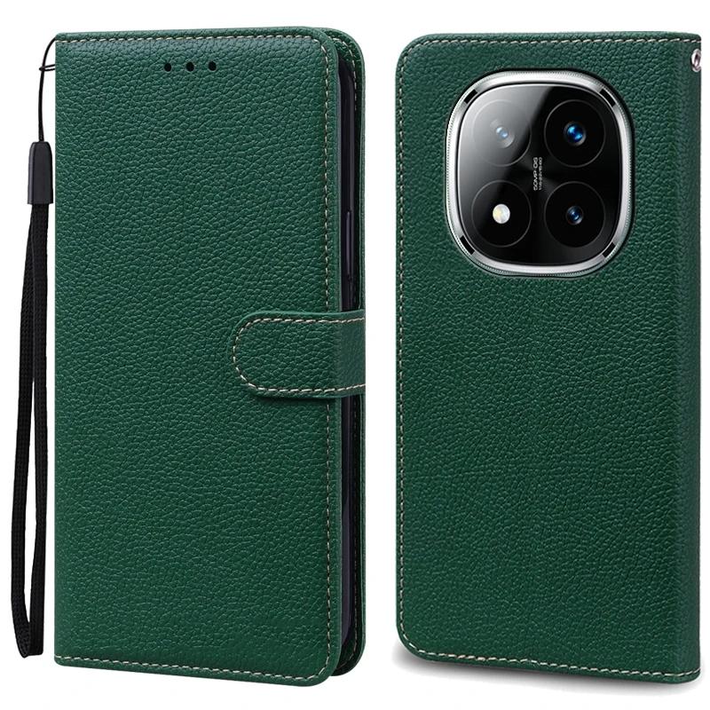 Für Redmi Note 14 Pro Hülle Xiaomi Redmi Note 14 4G 5G Note 14 Pro 5G 4G 14C Pro+ Plus 5G Hülle Leder Flip Wallet Cover Xiaomi 14 14T Pro POCO X7 RedMi Note 14 Pro+ grün