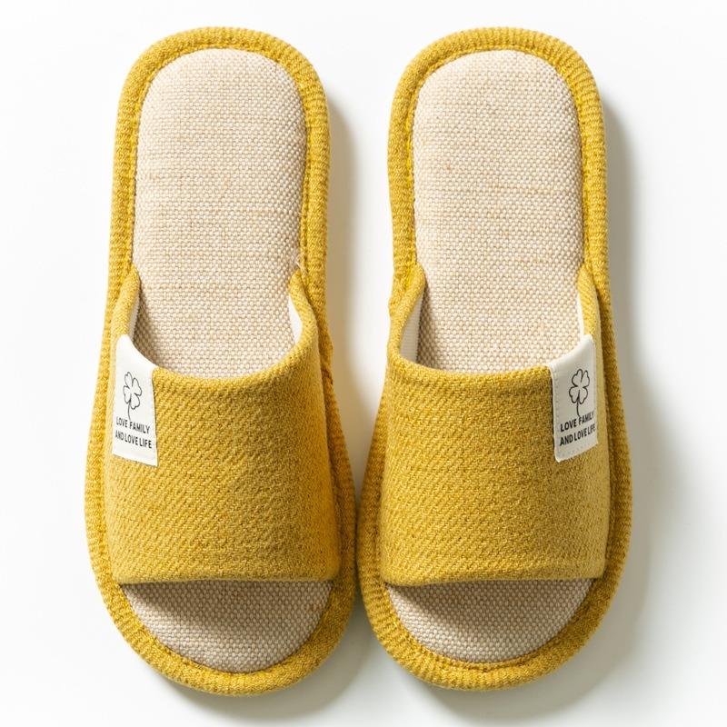 Ganzjahres-Hausschuhe für Damen, bequeme Hausschuhe aus Baumwollleinen mit offener Spitze, weiche flache Schuhe, leise Hausschuhe für Paare, Hanf-Hausschuhe 40-41 gelb