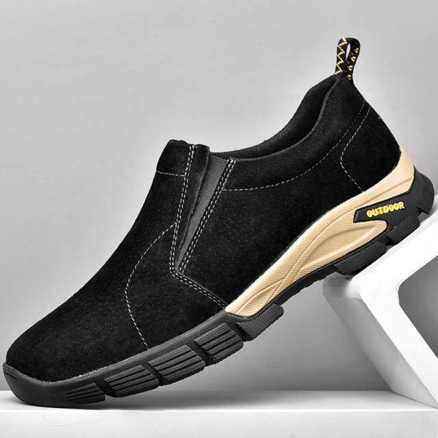 Herren Leder Freizeitschuhe Slipper Echtleder Herren Sneaker Mode Herren Bequeme Outdoor Walking Slipper Sneaker Herren 41 schwarz