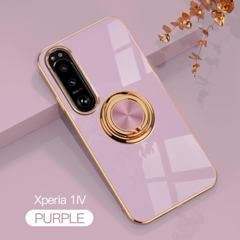Luxus Plattierung Silikon Magnetischer Ringhalter Handyhülle Für Sony Xperia 1 5 10 III IV V VI ACE II Stoßfest Galvanisierte Abdeckung For Xperia 5 V violett