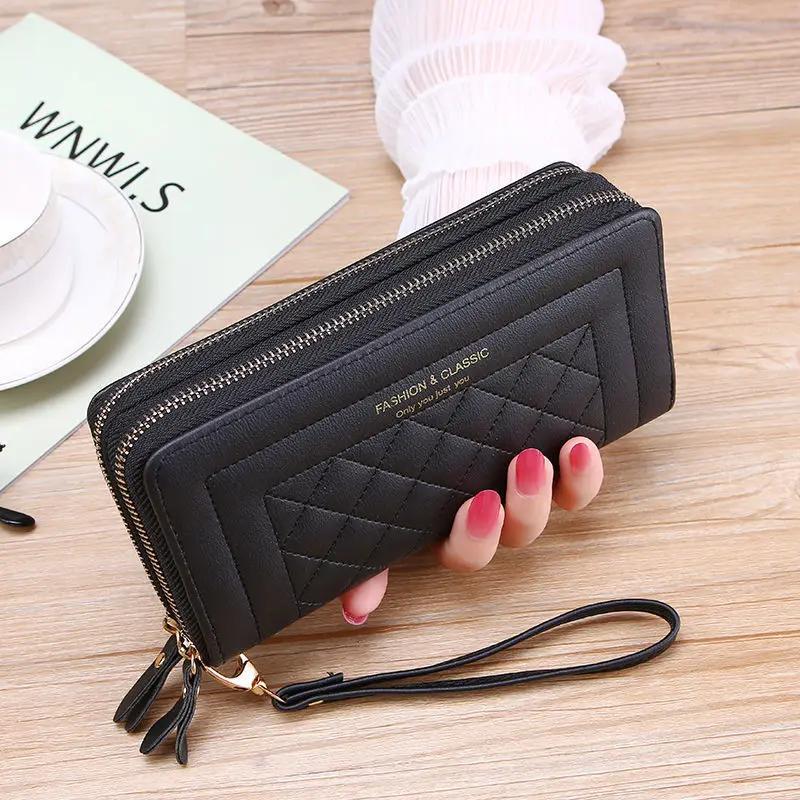 Damen Lange Geldbörse Mode Reißverschluss Hohe Kapazität Geldbörse Geldbörsen Doppelreißverschluss Pu Leder Clutch Luxus Geld Handytasche white