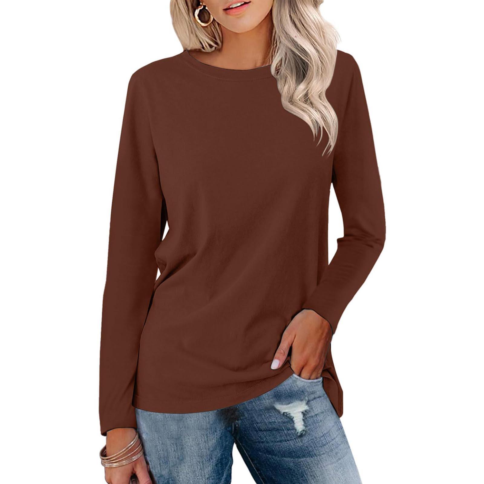 Damenmode Casual Langarm Rundhals Pullover Top Bluse XXXL braun