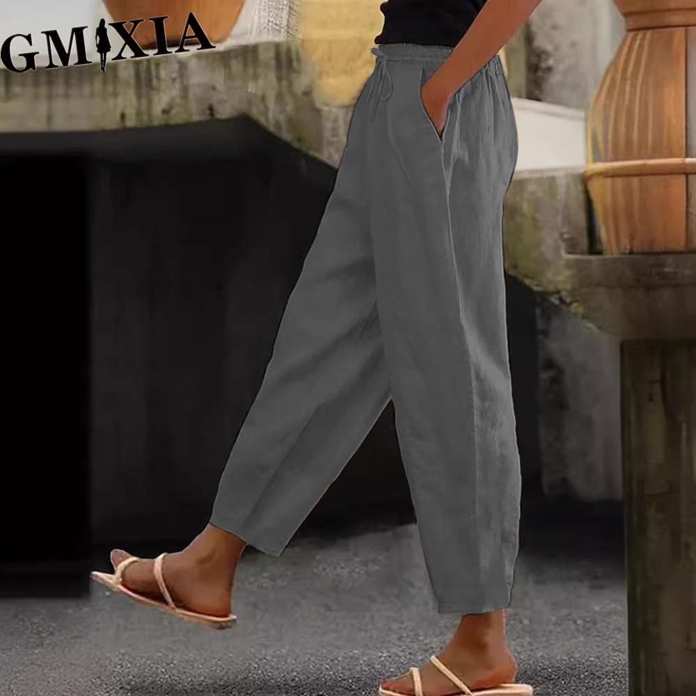 GMXIA Damenmode Lässige Einfarbig Bedruckte Hosen & Caprihosen XXXXXL grau