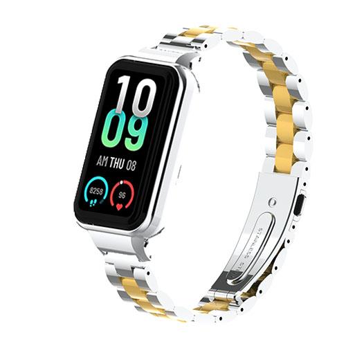 Metall-Ersatzarmband für Amazfit Band 7, massives Edelstahl, Metallarmband mit drei Perlen, passend für Amazfit Band 7 For Amazfit Band 7 silber/gold