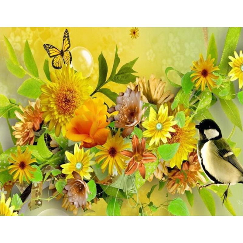 Diamantmalerei Blumen und Vögel Diamantstickerei volle Blumen 20X30CM
