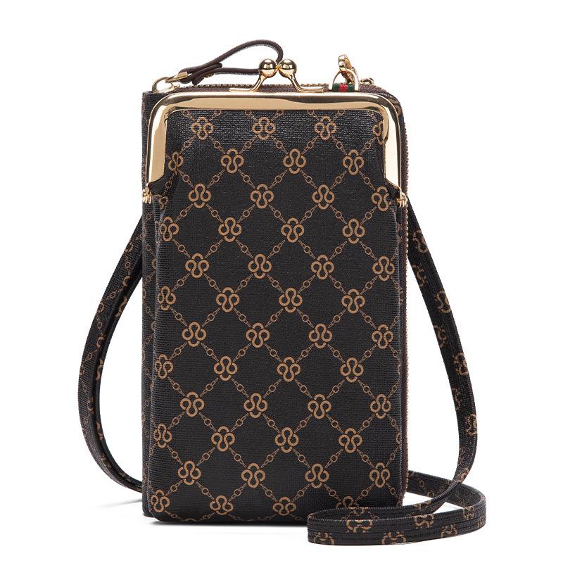 Kleine Umhängetasche für Damen, Handy-Geldbörse, Geldbörse, Kiss Lock, niedliche Umhängetasche mit Kreditkartenfächern 11*5*18cm kaffeebraun