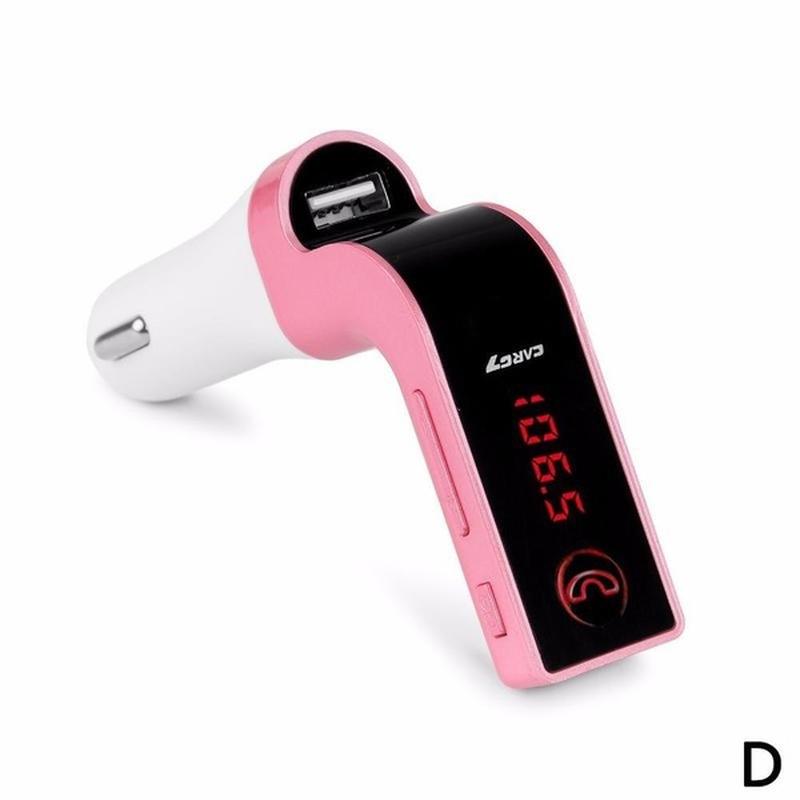 G7 Freisprech-Bluetooth-Auto-Kit, FM-Transmitter, USB-Ladegerät, Adapter, MP3-Player mit Mikrofon rosa