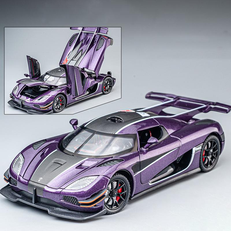 1:24 Koenigsegg ONE 1 Legierungsautomodell Druckgussmetall-Sportwagenmodellsimulation Ton und Licht Pullback-Kollektion Kinderspielzeug Jungengeschenk violett