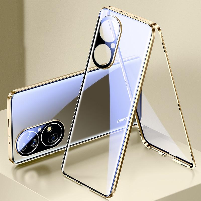 360 magnetische Adsorption doppelseitige Glashülle für Huawei P60 50 40 Pro Honor 80 70 50 Pro Objektivschutz Metallabdeckung für Mate 60 50 40 Pro For Huawei P30 Pro gold