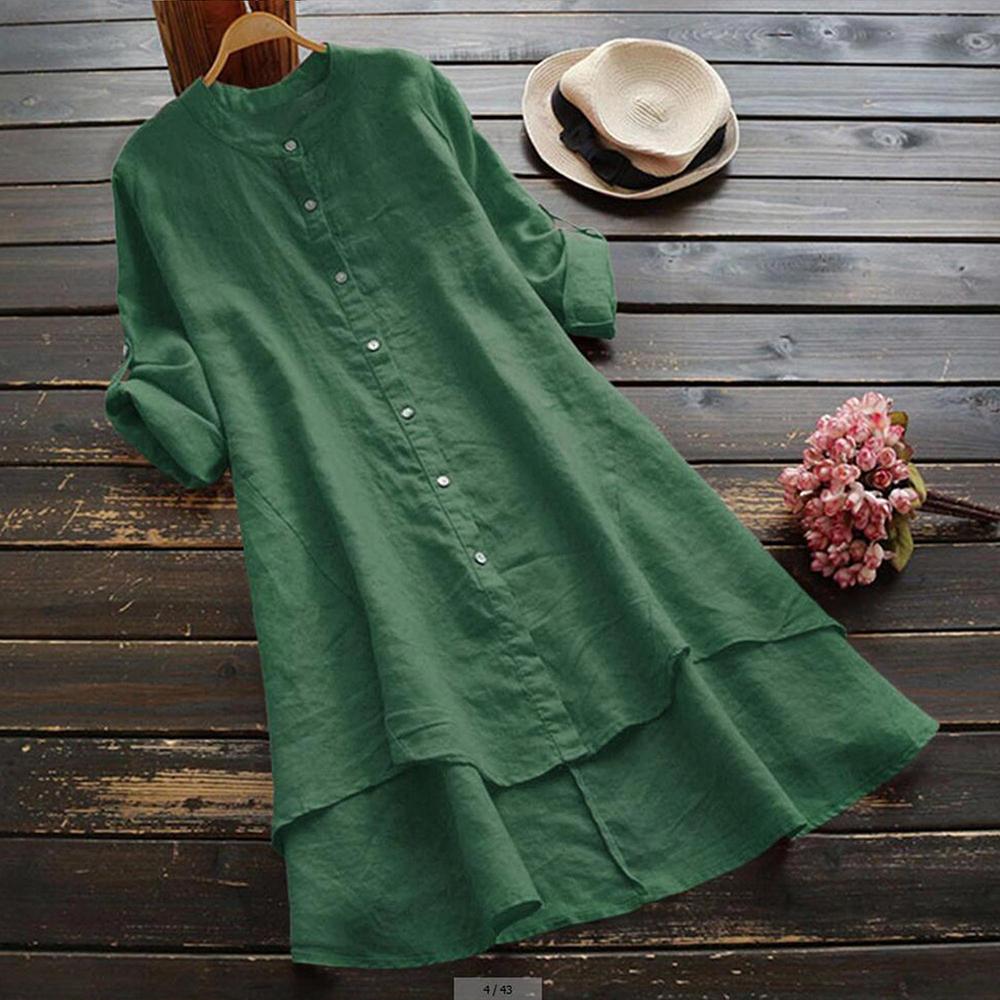 Damen Frühling Uni Baumwolle Leinen Hemdkleid Damen Lockeres Hemd Lange Oberteile Bluse Übergröße Kleidung Kleidung L grün