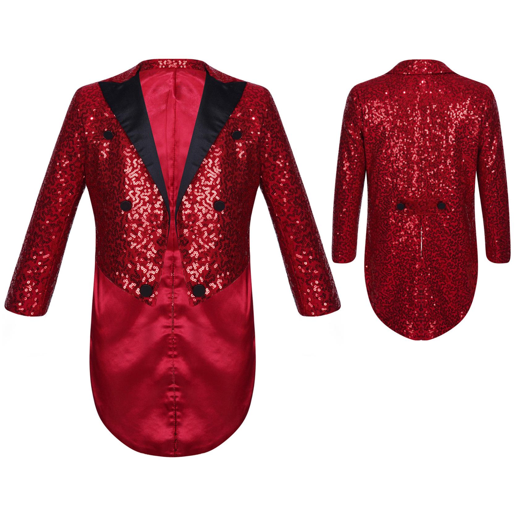 Kinder Jungen Pailletten Frack Kinder Gentleman Anzüge Blazer für Zaubershows Leistung Formale Kostüm Hochzeit Jungen Mäntel 7-8 Years
