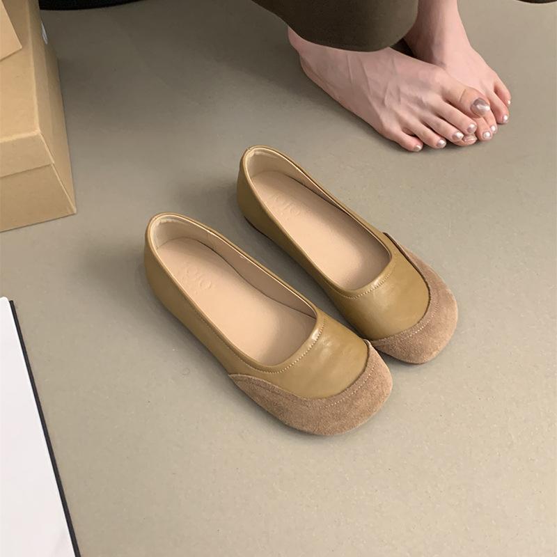 Mode Mode Vielseitige Damenschuhe 2025Herbst Neu Runde Zehenpartie Ballerina Einfache Damen-Ballerinas Rutschfest Damen Freizeitschuh Zapatos 40 khaki