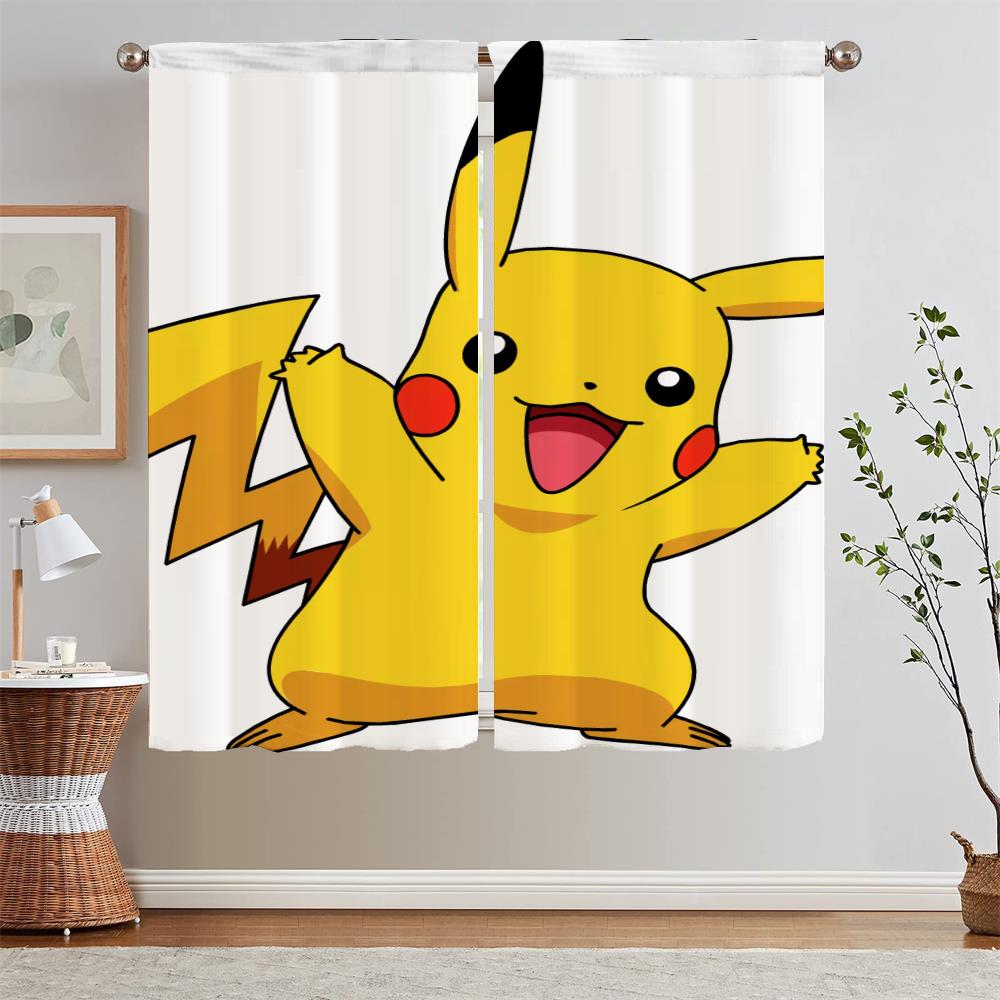 Chiffon Vorhang Raffhalter Pikachu Tentakel Jugendzimmer Vorhänge für Zimmer Luxus Vorhänge für Wohnzimmer im Angebot Jalousien Locken W60xH90cmx2pcs-CL