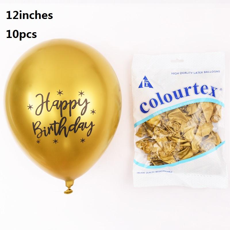 10 stücke Geburtstag Luftballons Chrom Latex Alles Gute Zum Geburtstag Gedruckt Muster Baby Dusche Ballon Metall Geburtstag Party Dekorationen 12INCH