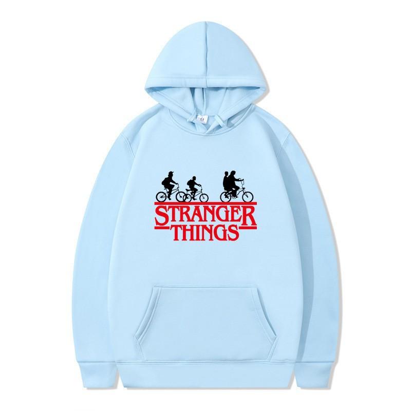 Stranger Things Herbst-Print Anime Hoodie Fleece Sweatshirt Kawaii Hoodies Jacke Jungen Pullover Y2k Sudadera Kinderkleidung Mädchen S hellblaue