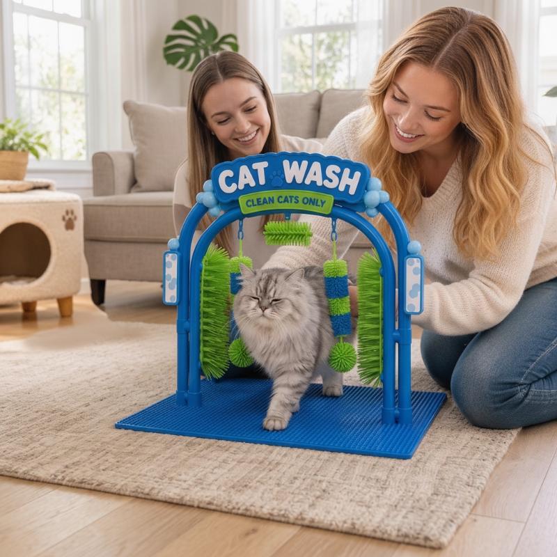 Katzen-Autowasch-Spielzeug, Der Katzen-Wasch-Kratzbaum, Katzen-Wasch-Pflegestation, Selbstpflege-Bogen mit weichen Bürsten hilft Katzen, Massa zu genießen One Size