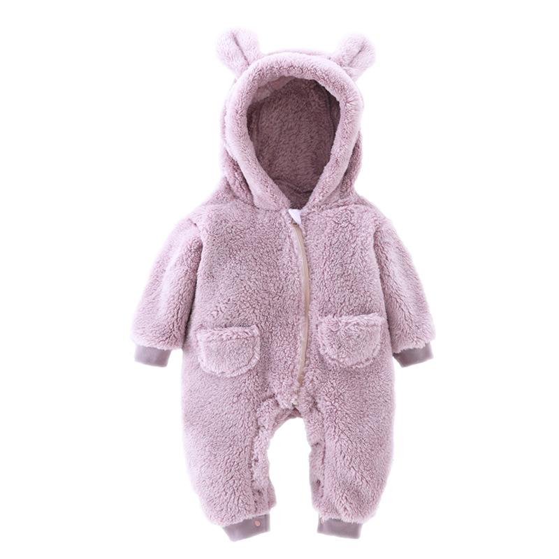 0-2Y Neugeborenen Baby Strampler Frühling Herbst Warme Fleece Baby Jungen Kostüm Baby Mädchen Kleidung Tier Insgesamt Baby Outwear Overalls 66cm violett