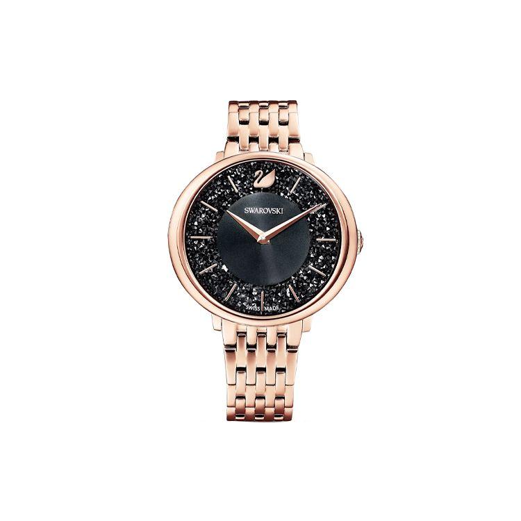 Swarovski Uptown Crystalline Delight Serie Uhr Quarzwerk Metallarmband Schwarzes Zifferblatt Damenuhren 5544587 Regular Watch Box,Rose Gold Strap