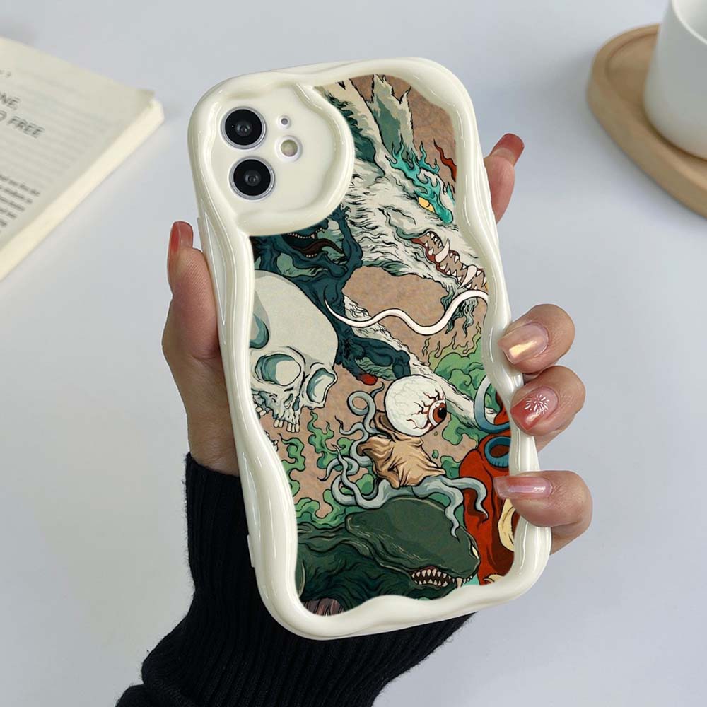 für iPhone 11 12 13 14 15 Pro Max 78 Plus Infinix Hot 40 Realme C55 C35 OPPO A17 A96 Handyhüllen A33 Dragon Design exklusive Creme Muster Soft Case for iPhone 14