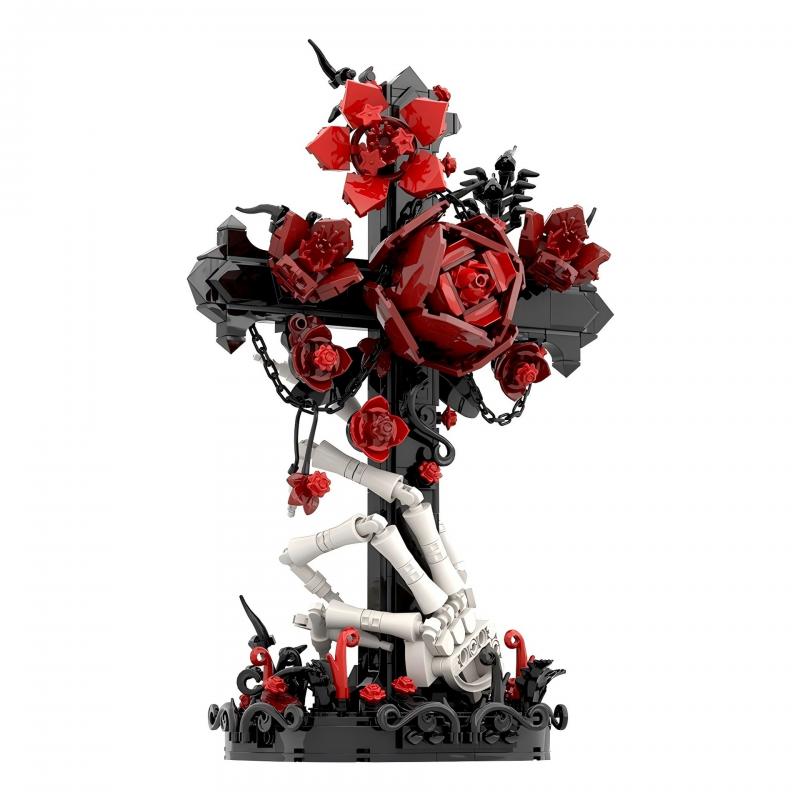 Gotisches Kreuz Bausteine Spielzeug 636-teiliges Set Kreativer DIY Modellbausatz Geschenk für Erwachsene und Jugendliche rot