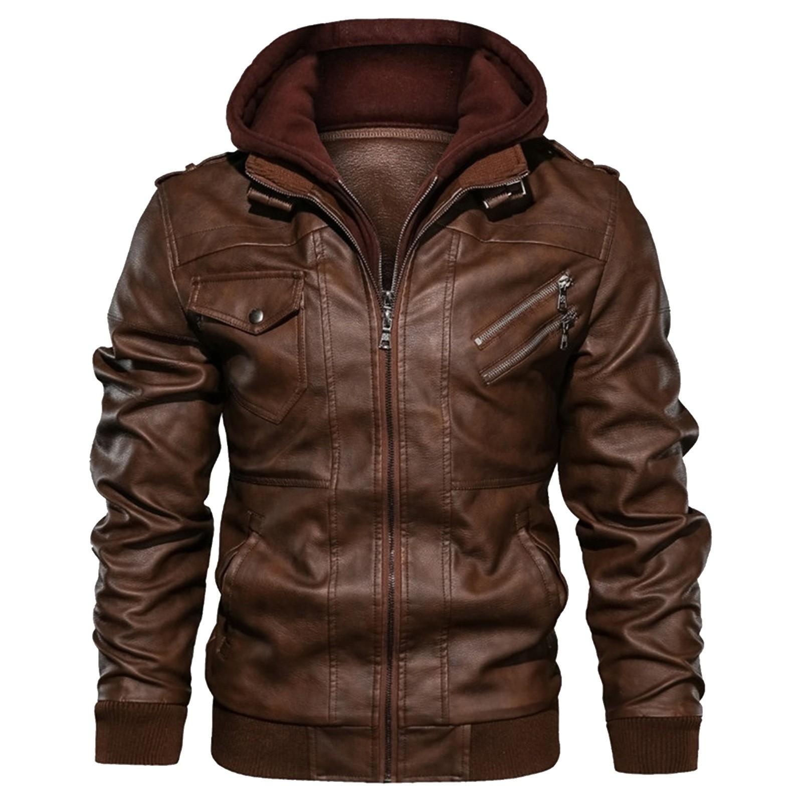 Herbst- und Winterlederjacke Herren Locker Herrenjacke L braun