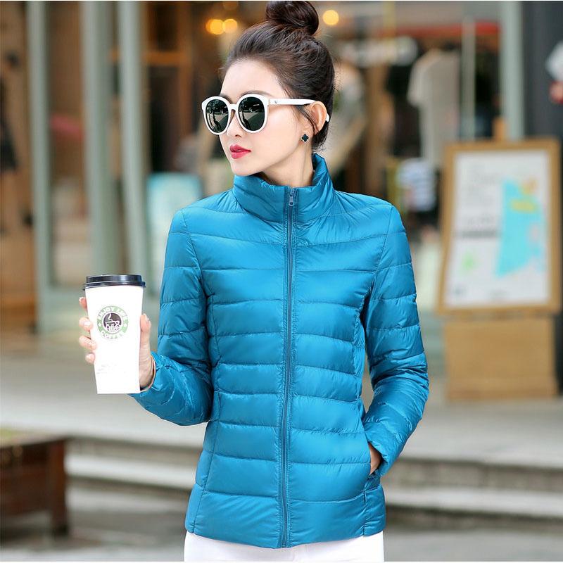 Damen Plus Size Leichte Daunenjacke Kurz Stehkragen Dünne Sektion Bequem Einzigartig Personalisiert Oberbekleidung 3XL see-blaue