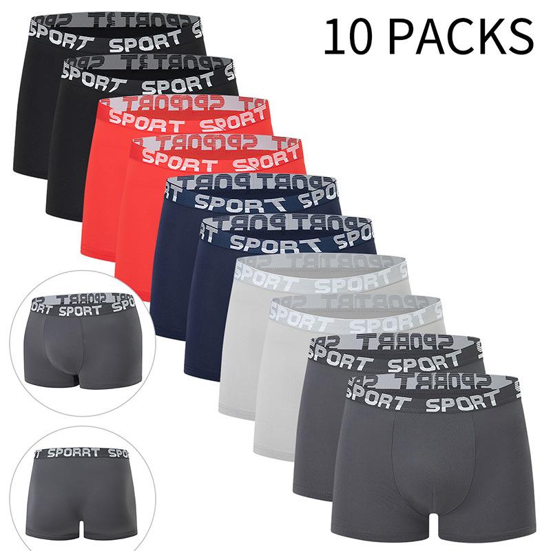Herren Unterwäsche 10-teiliges Set: Einfarbige Mode-Slips, Boxer-Slips, Sport-Unterwäsche-Shorts L gray