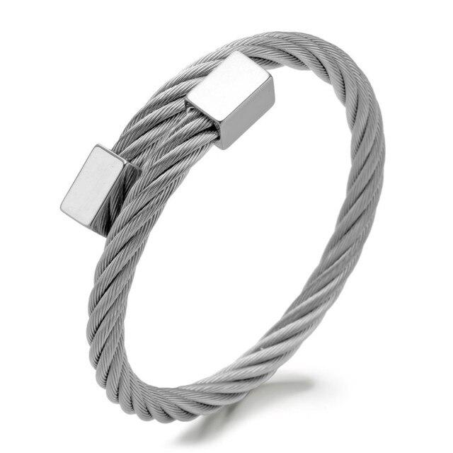 Armband Herren Luxus Edelstahl Armband Punk Hard Armbänder Modische Rundkopf Edelstahl Öffnung Herren Armband gray