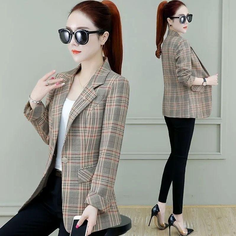 Herbst Damen Karoblazer und Jacken Arbeit Büro Dame Anzug Slim Einreiher Business Damen Blazer Mantel Damen Freizeitjacke XL