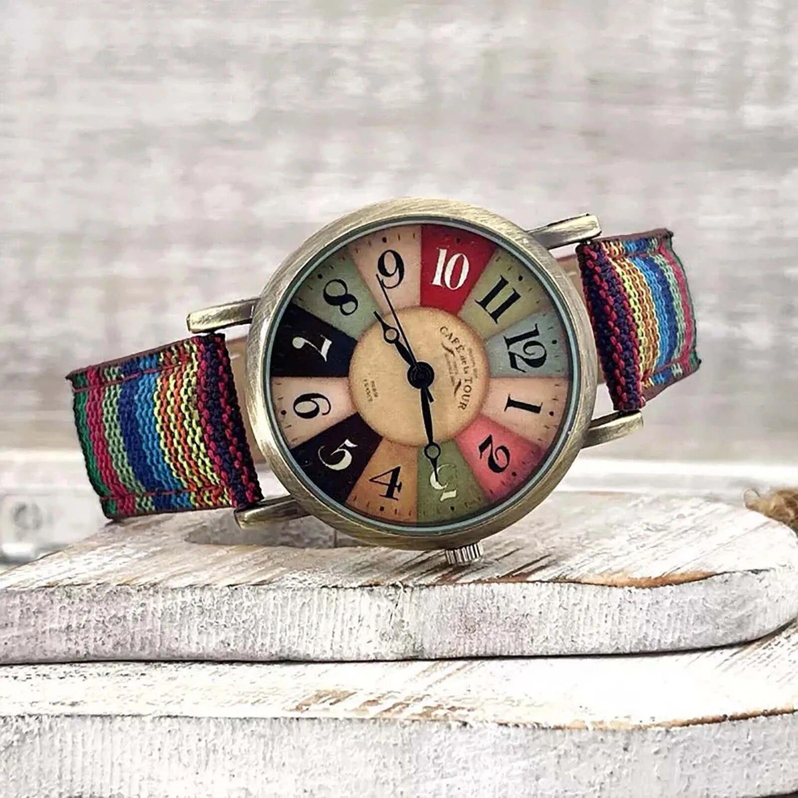 Modische Uhren für Damen mit mehrfarbigem Regenbogenmuster, Armband, Uhrenschmuck blau
